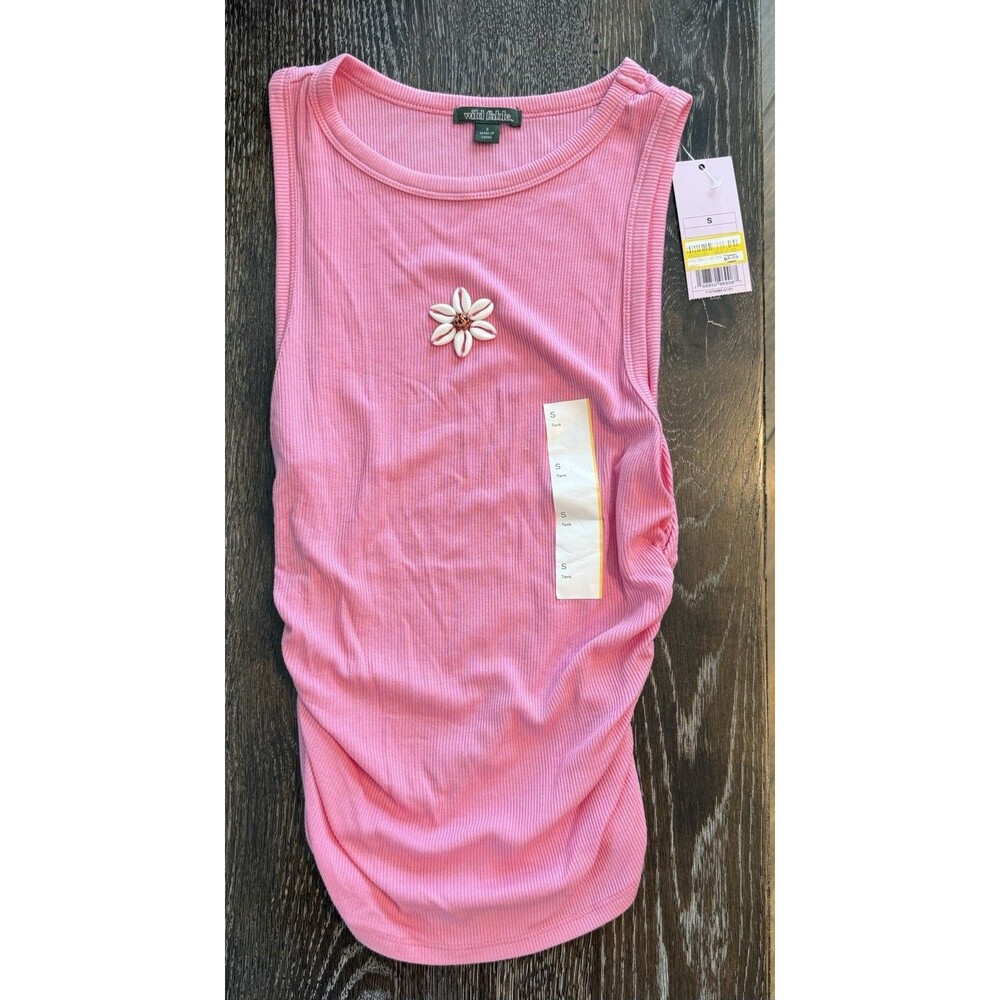New Wild Fable Tank Top, Shell Decor, Pink, Side Rouching, Ladies Size S